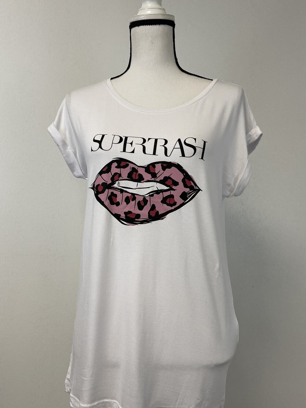 Supertrash Shirt Womens Medium Tee Lips Kiss Print Tee Blouse White N194
